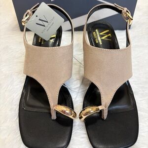 Worthington Beige Black and Gold Heels